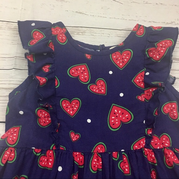Emma & Elsa Girls Size 5 Dress & Sunhat Watermelon Hearts Ruffles Cotton Summer - Picture 5 of 16